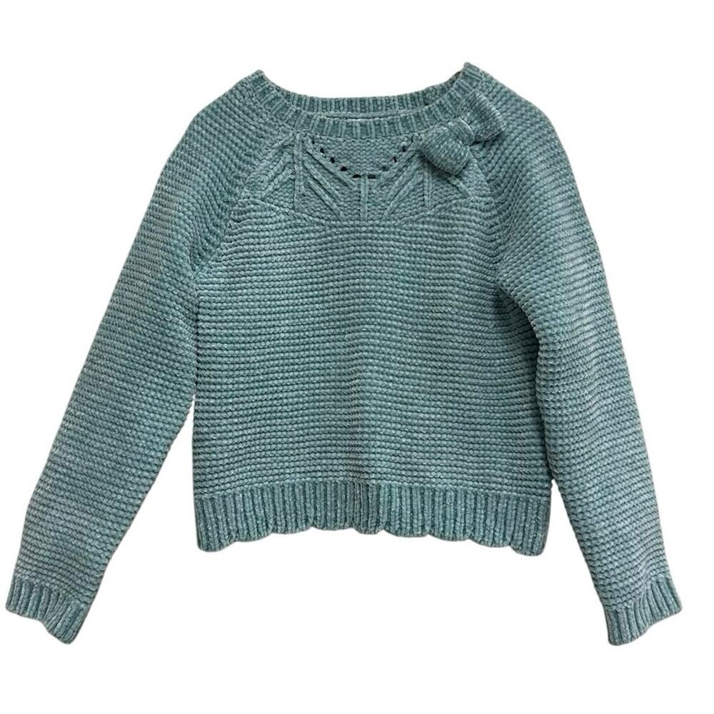 Tommy Bahama Girls 4T Chenille Knit Sweater Aqua Blue Bow Cozy